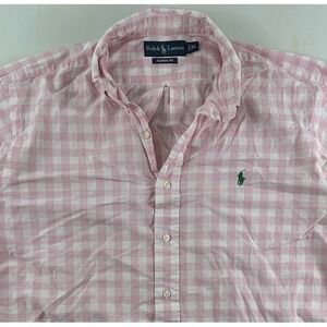 Polo Ralph Lauren Mens XL X-Large Shirt Short Sleeve Pink Plaid Lightweight